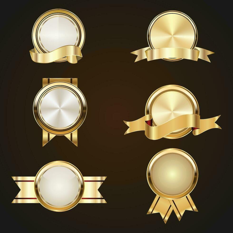 luxe gouden badges en etiketten. retro wijnoogst cirkel insigne ontwerp vector