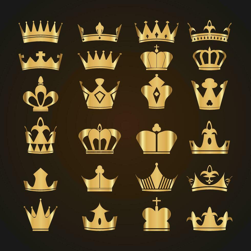 illustratie van een reeks gouden kronen op een zwarte achtergrond vector