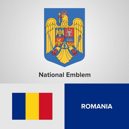 Het nationale embleem, de kaart en de vlag van Roemenië vector