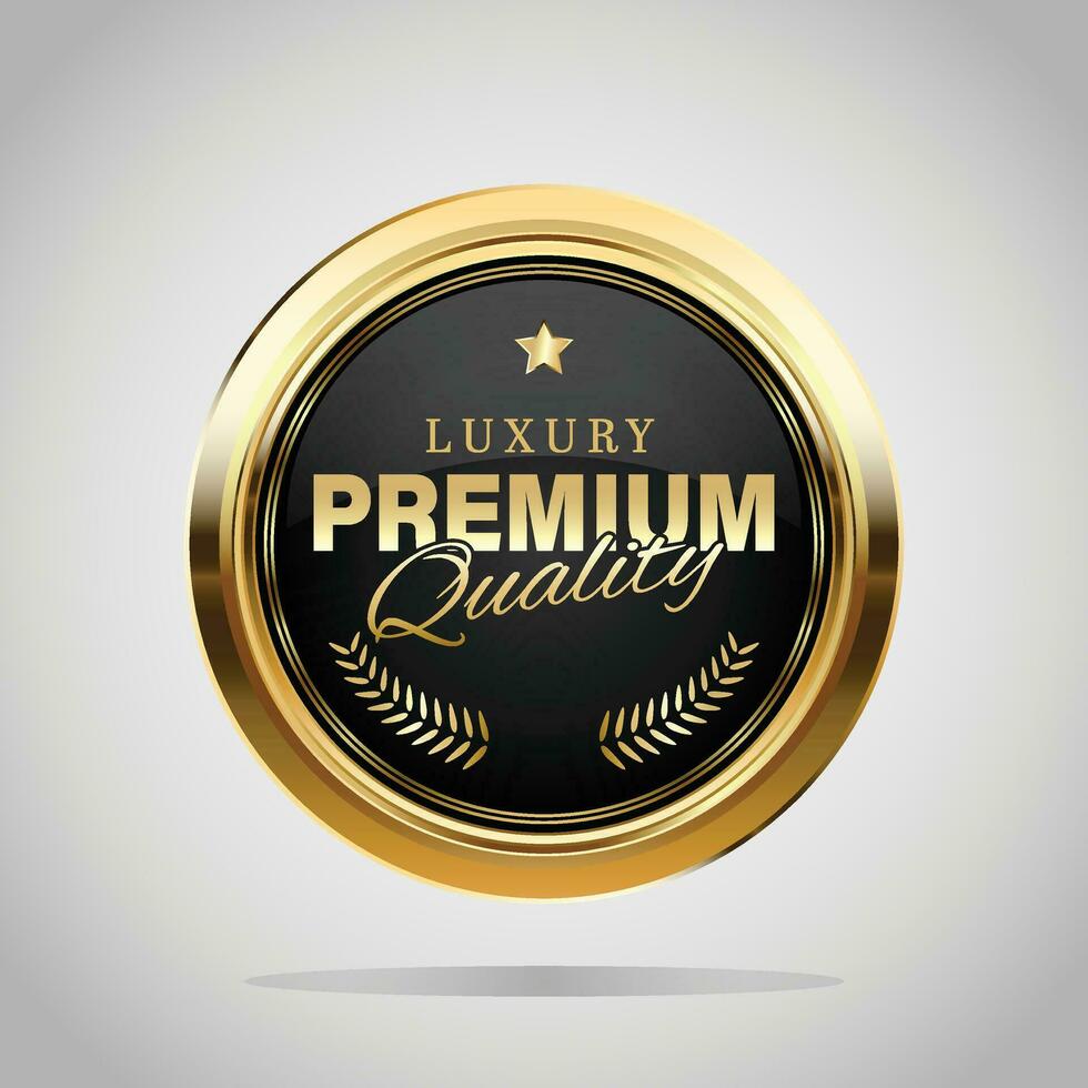 luxe gouden badges en etiketten. retro wijnoogst cirkel insigne ontwerp vector