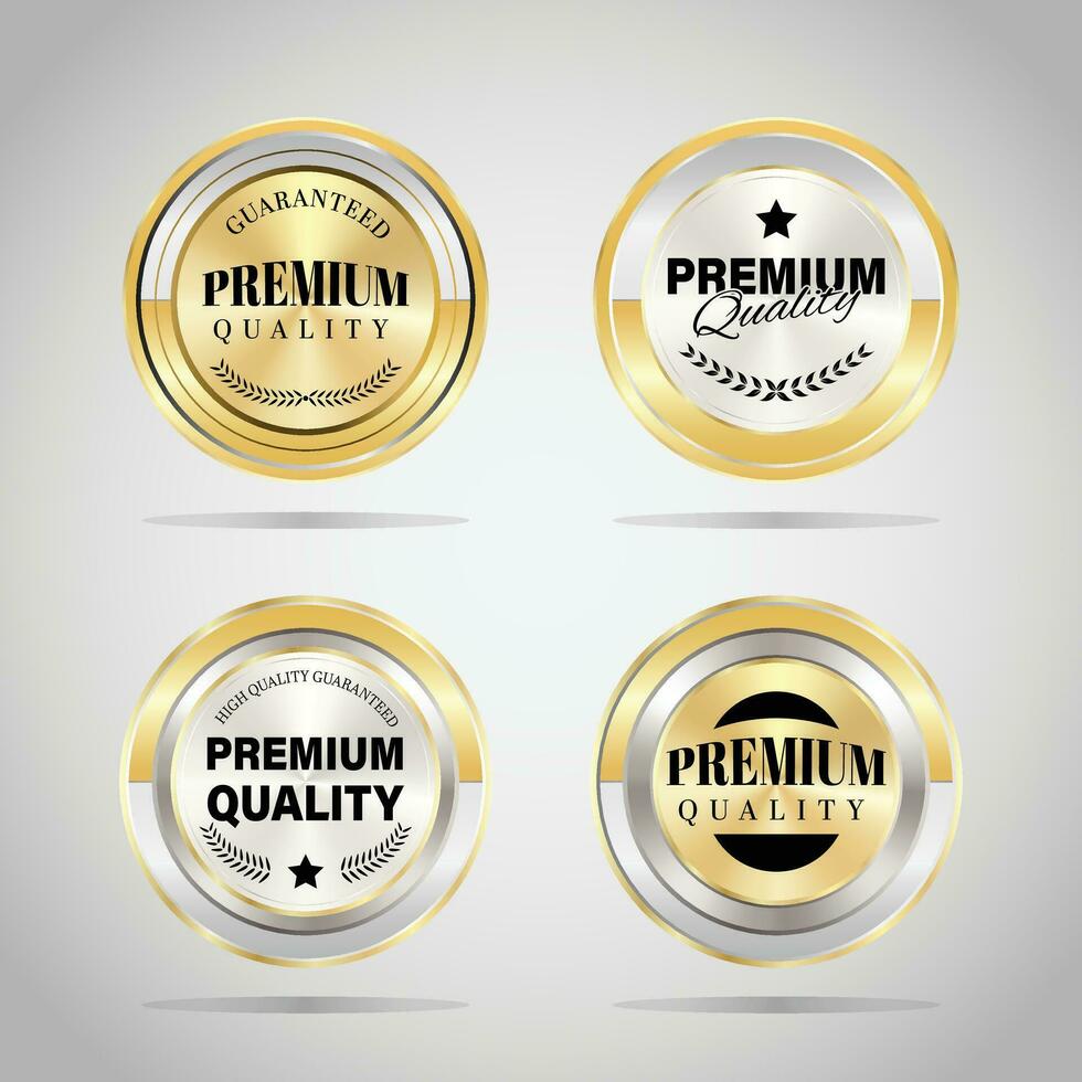 luxe gouden badges en etiketten. retro wijnoogst cirkel insigne ontwerp vector