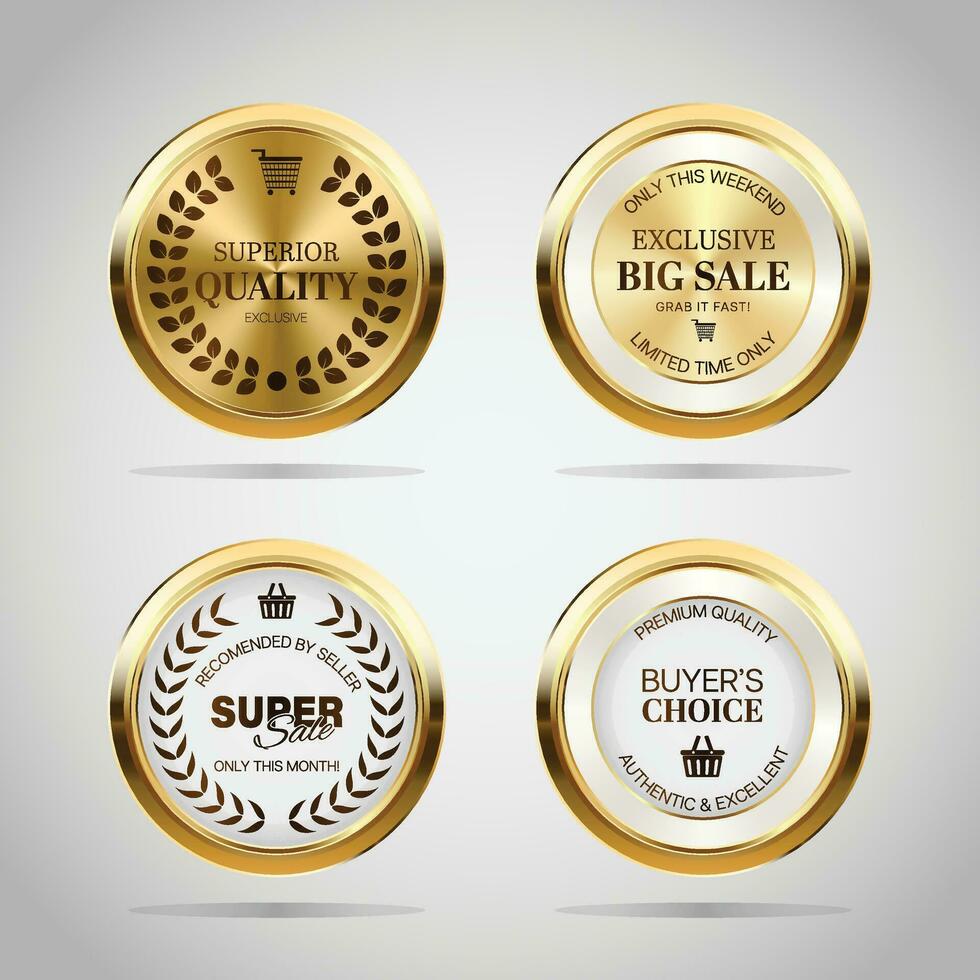 luxe gouden badges en etiketten. retro wijnoogst cirkel insigne ontwerp vector