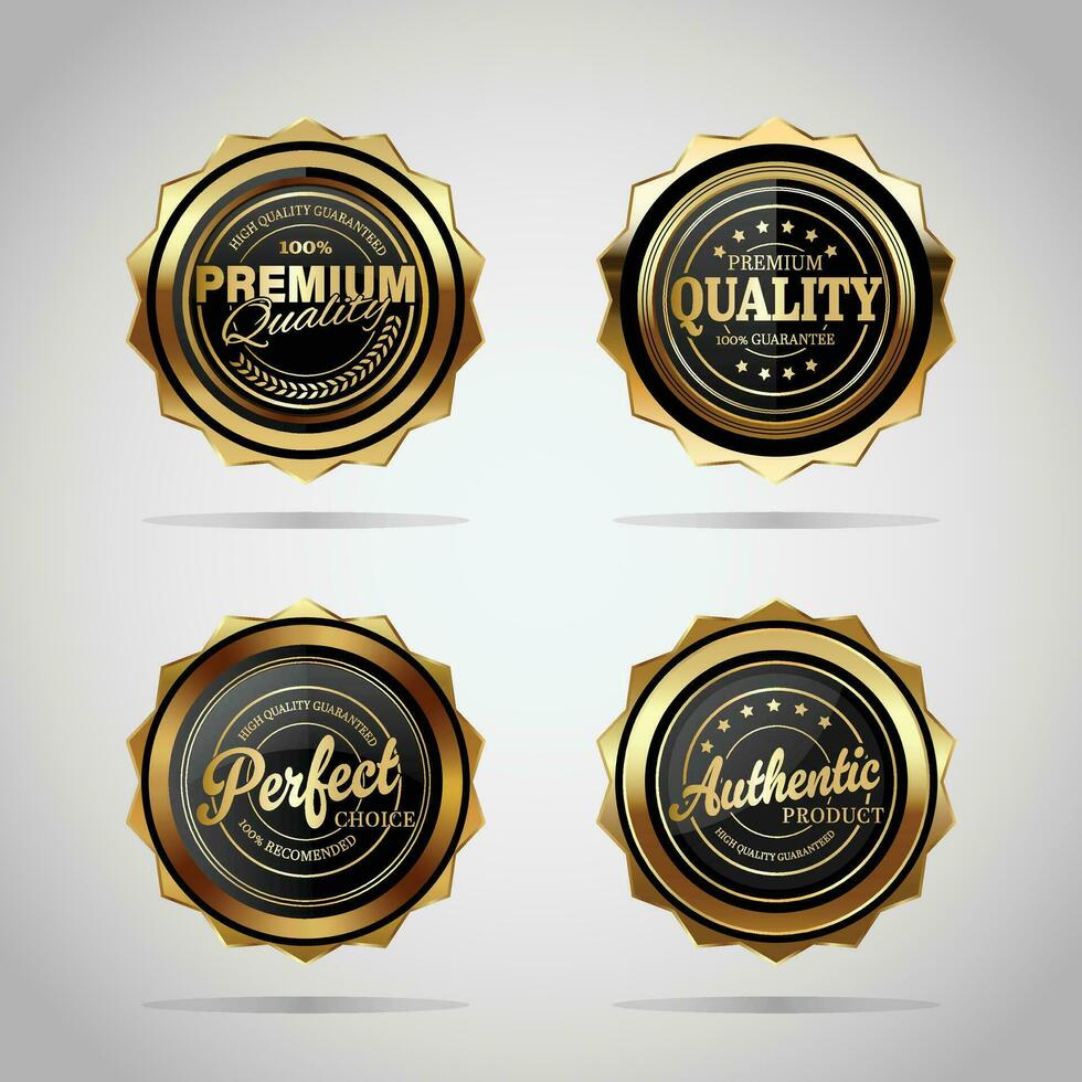 luxe gouden badges en etiketten. retro wijnoogst cirkel insigne ontwerp vector