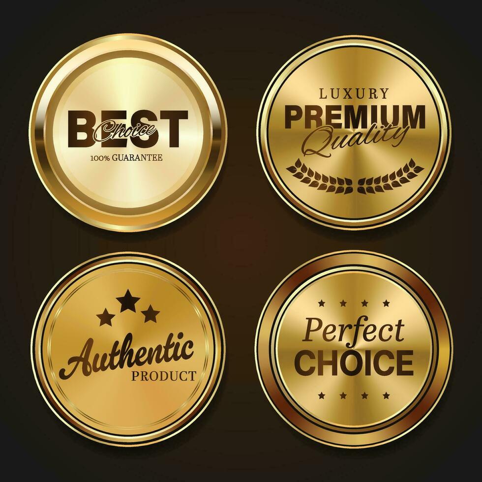 luxe gouden badges en etiketten. retro wijnoogst cirkel insigne ontwerp vector