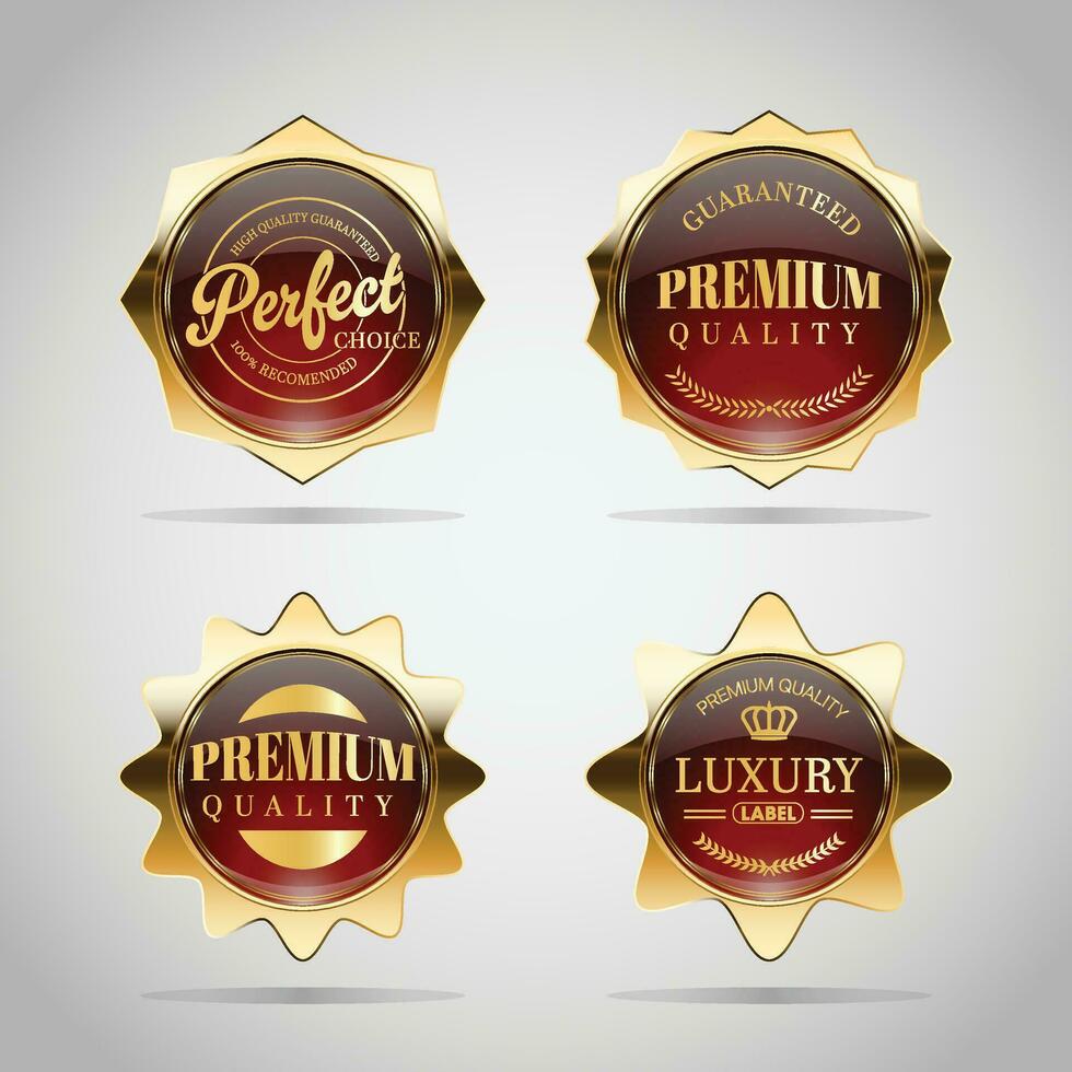 luxe gouden rood badges en etiketten. retro wijnoogst cirkel insigne ontwerp vector