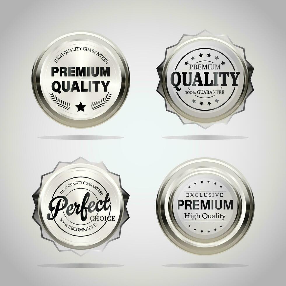 luxe zilver metaal badges en etiketten. retro wijnoogst cirkel insigne ontwerp vector
