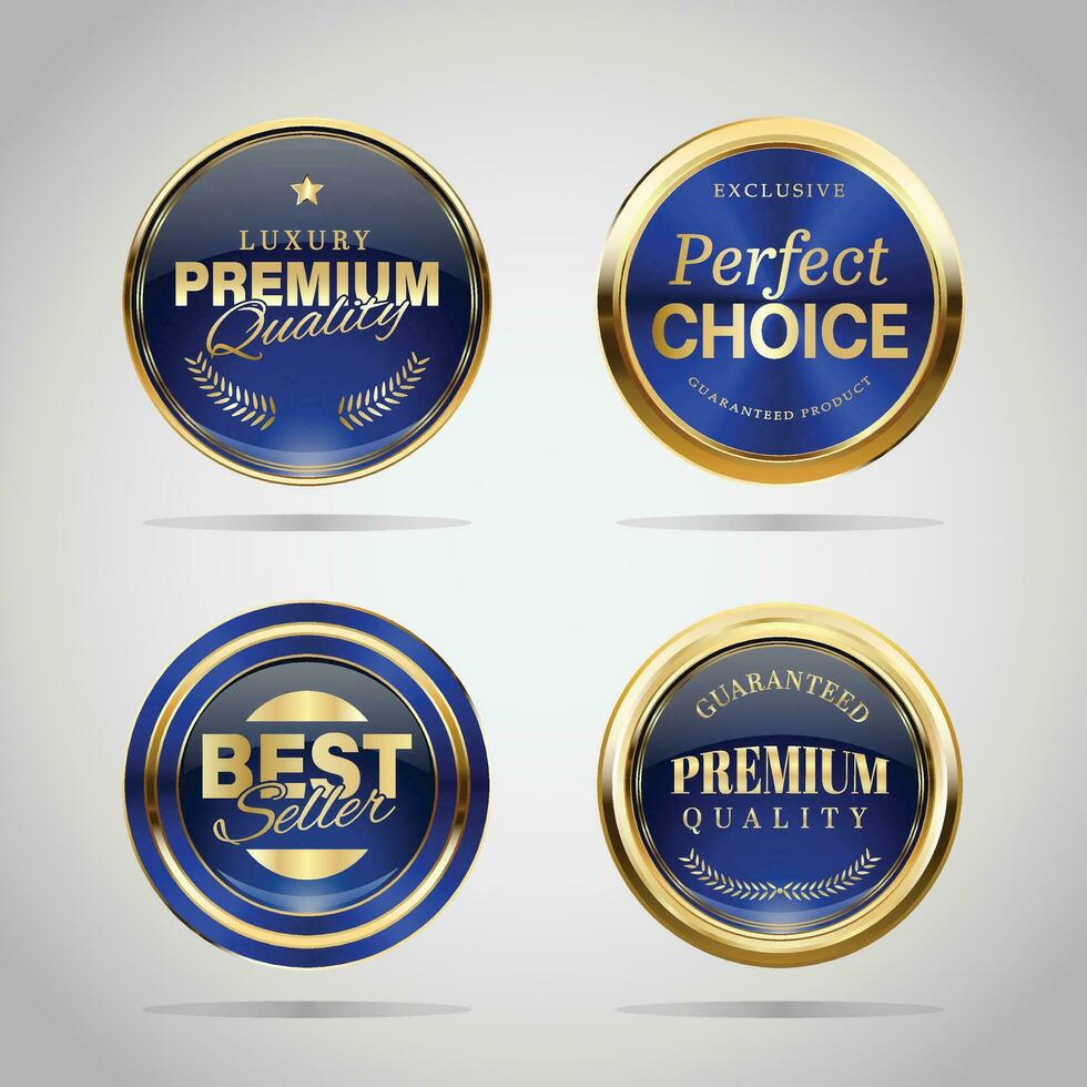 luxe gouden badges en etiketten. retro wijnoogst cirkel insigne ontwerp vector