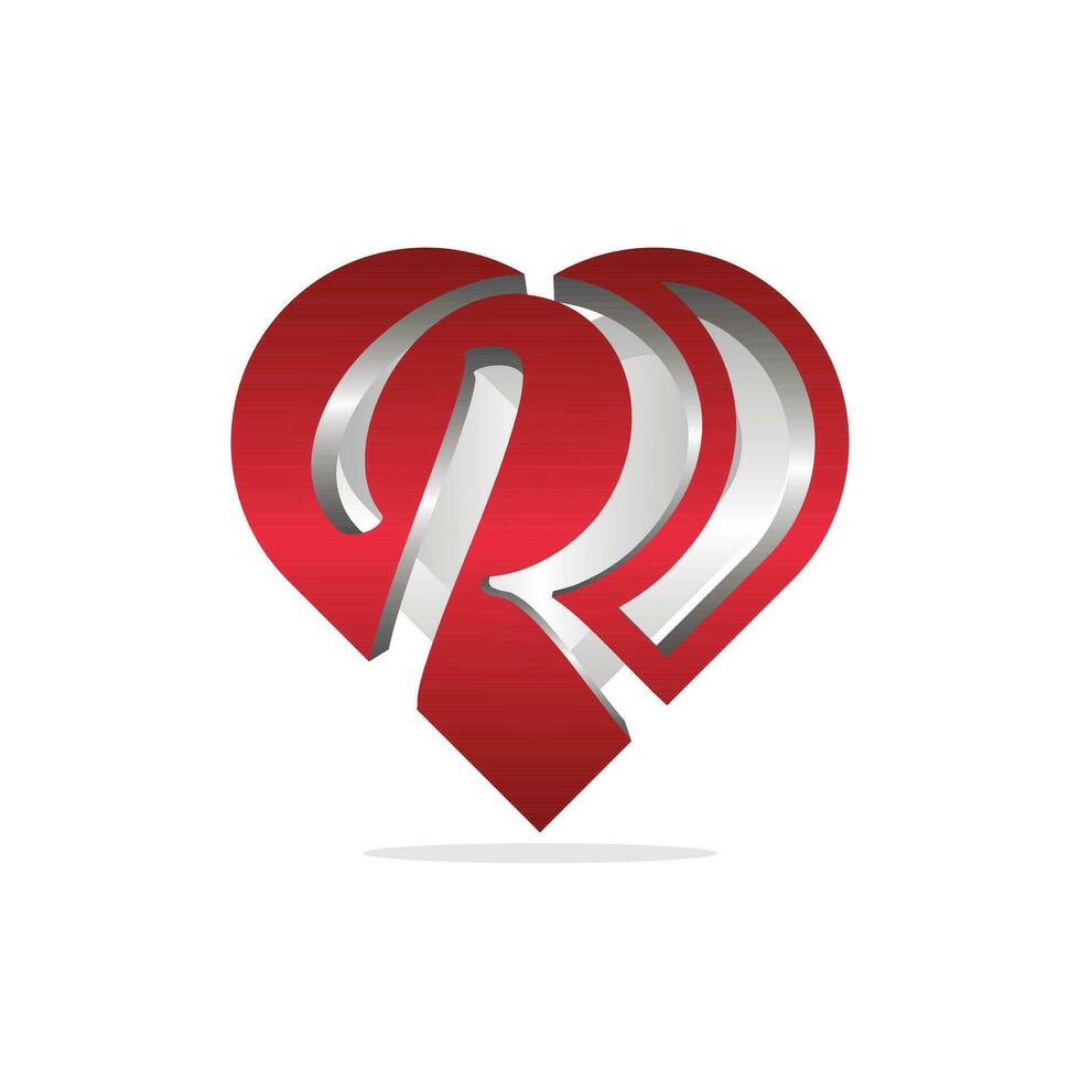 eerste r liefde modern ontwerp, brief logo ontwerp sjabloon 3d stijl illustratie, geschikt voor uw bedrijf vector