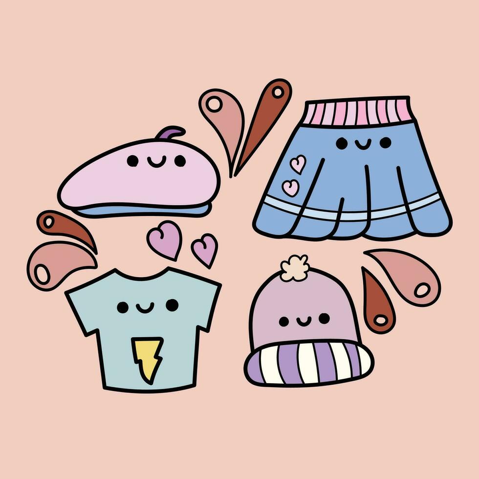 schattig doodles met kleding thema's dat zijn perfect voor gebruik in uw producten vector