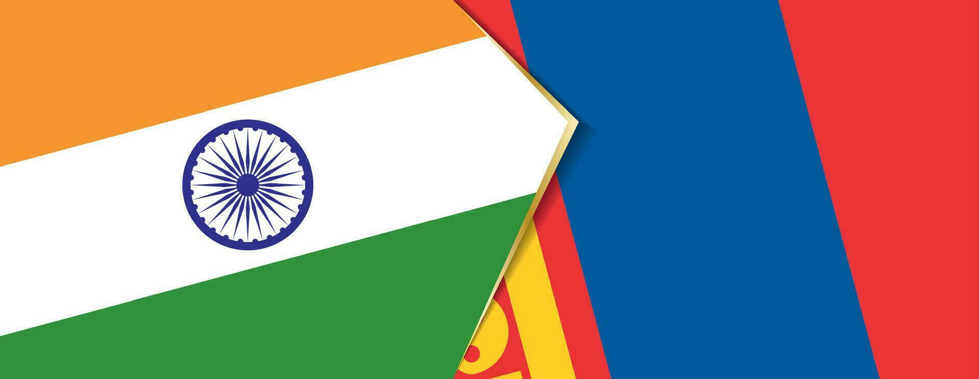 Indië en Mongolië vlaggen, twee vector vlaggen.