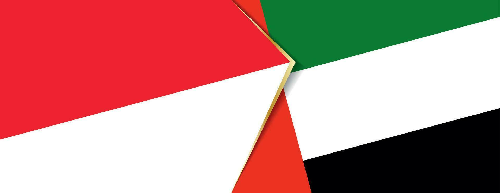 Indonesië en Verenigde Arabisch emiraten vlaggen, twee vector vlaggen.