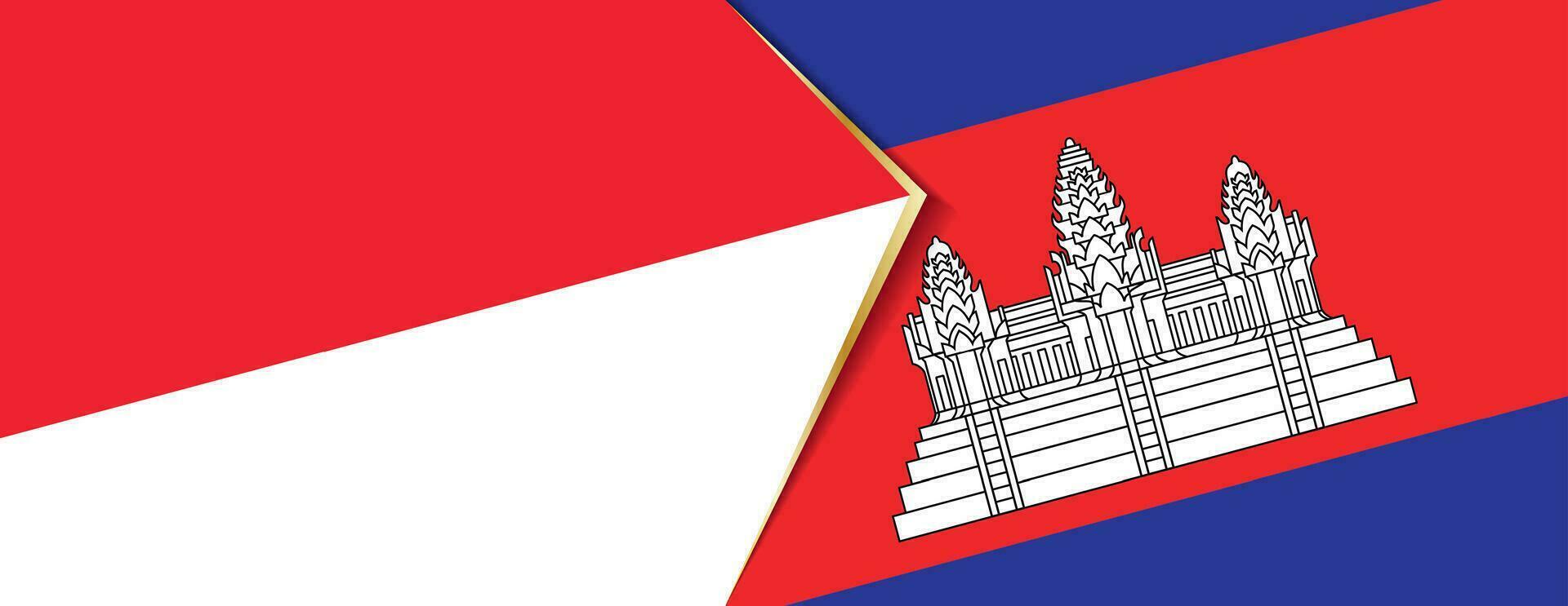 Indonesië en Cambodja vlaggen, twee vector vlaggen.
