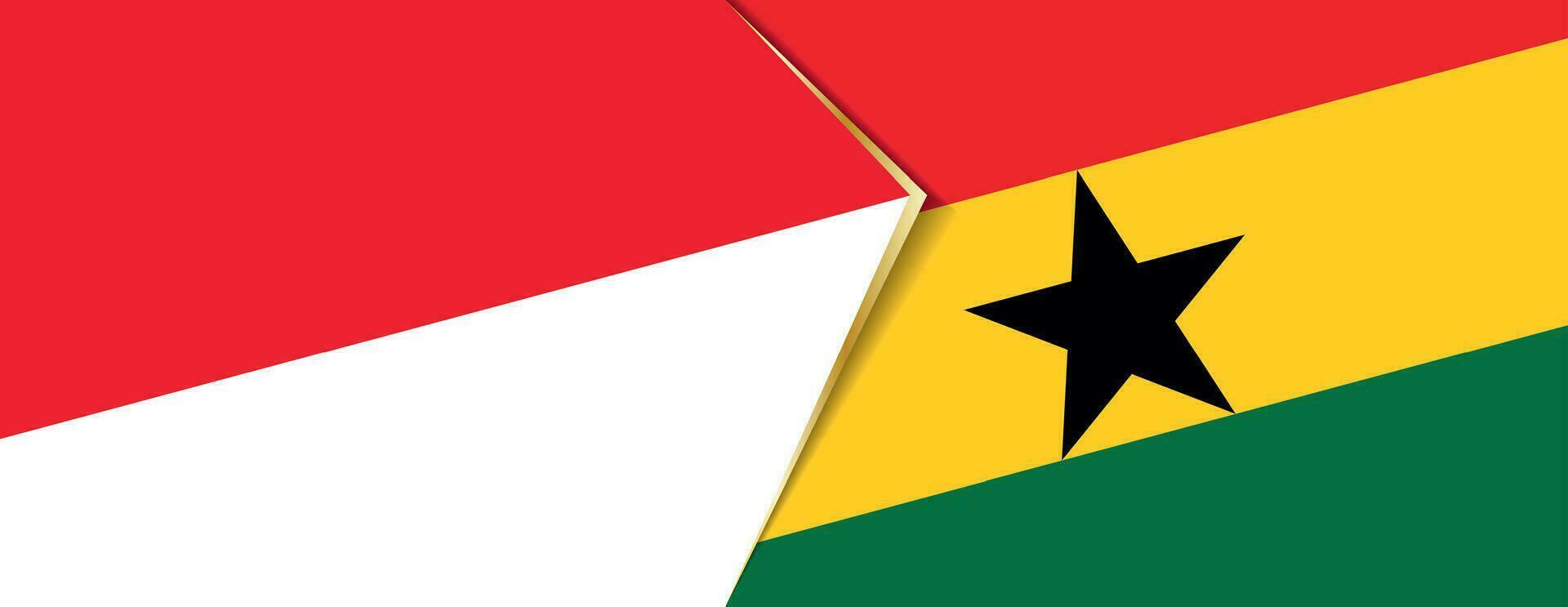 Indonesië en Ghana vlaggen, twee vector vlaggen.