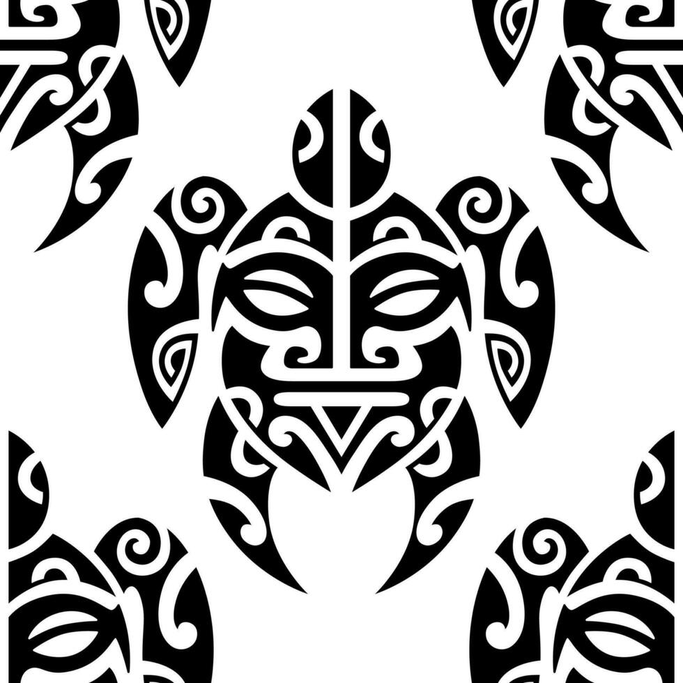 naadloos patroon met zee schildpadden. marinier leven. Maori patroon. elegant achtergrond. zwart en wit. vector