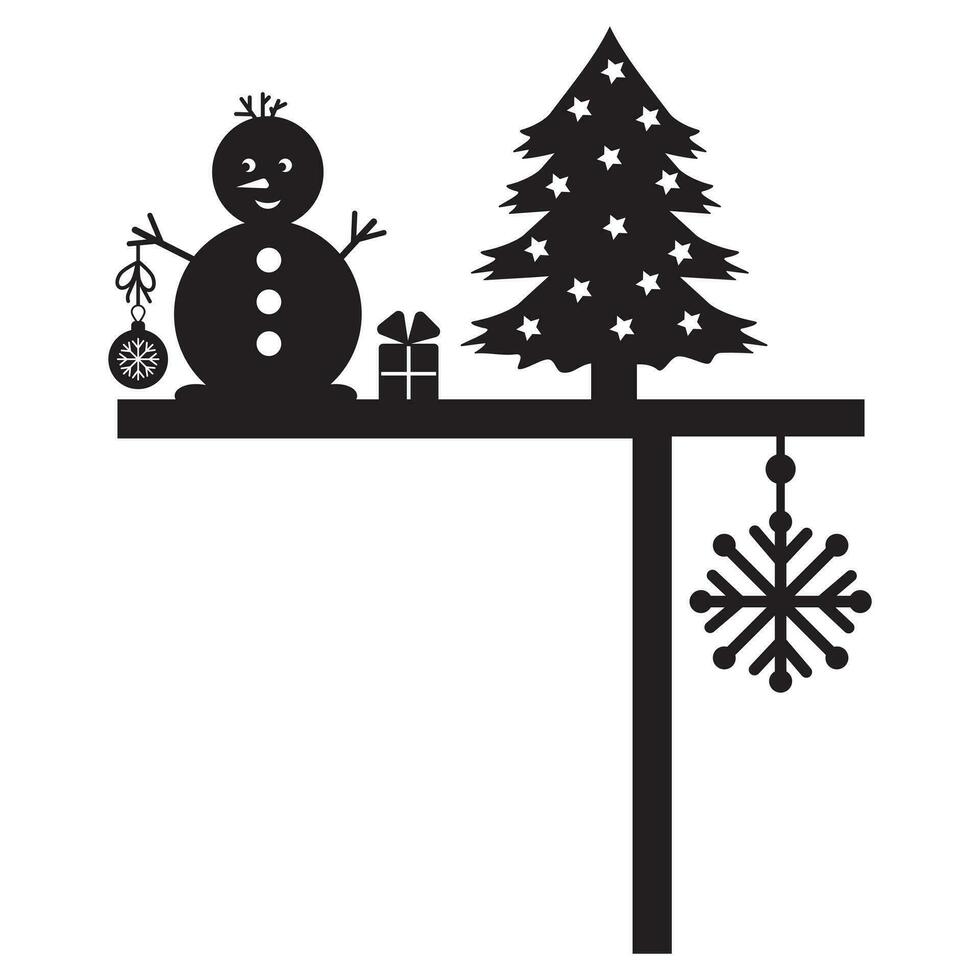 lasergesneden hoek van de Kerstmis deur, zwart silhouet, Kerstmis decor vector