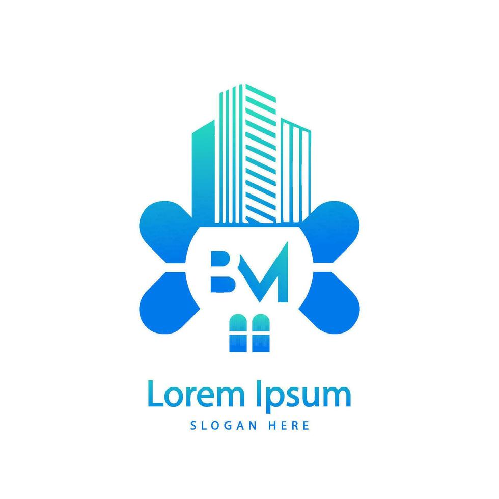 modern bm brief echt landgoed logo in lineair stijl met gemakkelijk dak gebouw vector