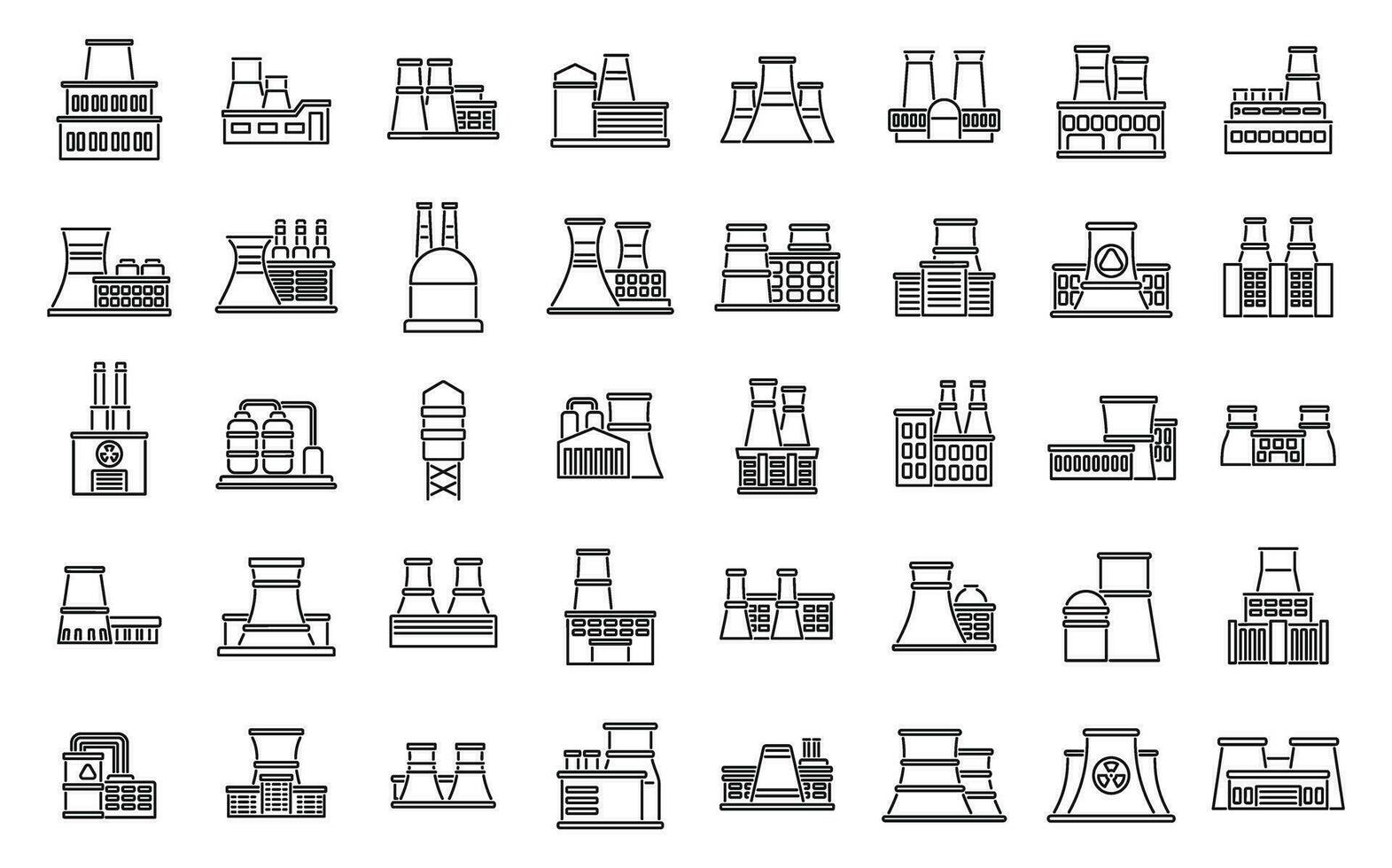 nucleair macht station pictogrammen reeks schets vector. energie macht vector