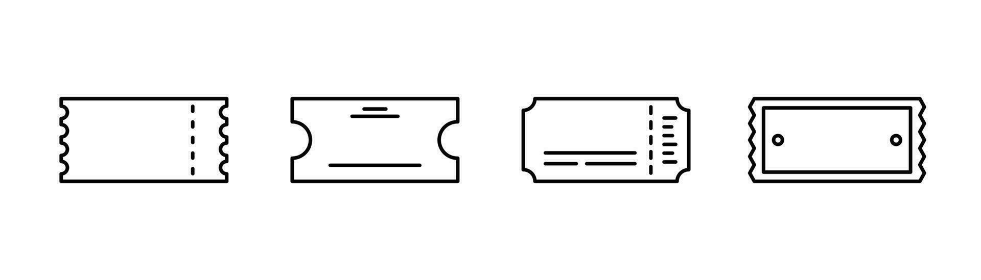 ticket icoon in lijn. bioscoop ticket pictogrammen set. theater slagen voor. film ticket in lijn. bioscoop voorbij gaan aan symbool. voorraad vector illustratie