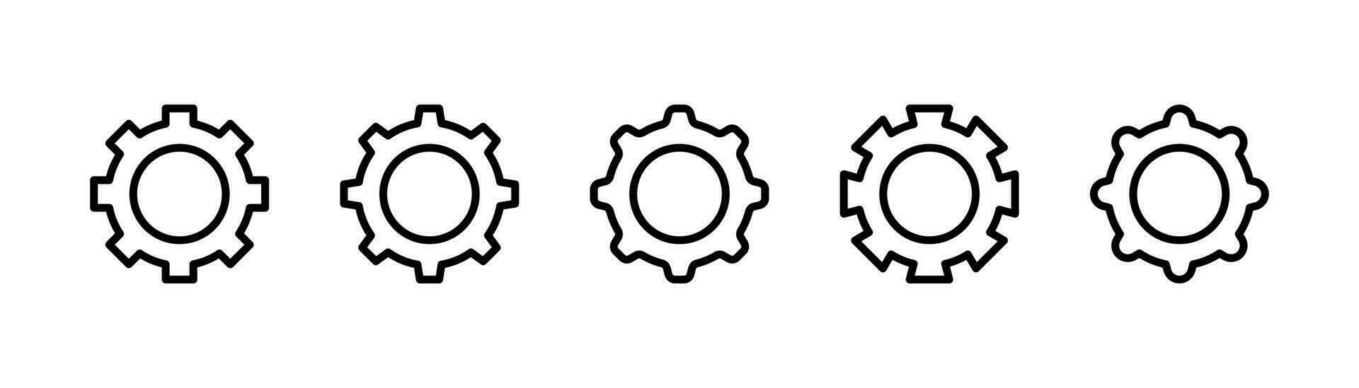 uitrusting icoon in lijn. tandwiel pictogrammen set. tandrad teken. vooruitgang symbool. uitrusting mechanisme in schets. voorraad vector illustratie