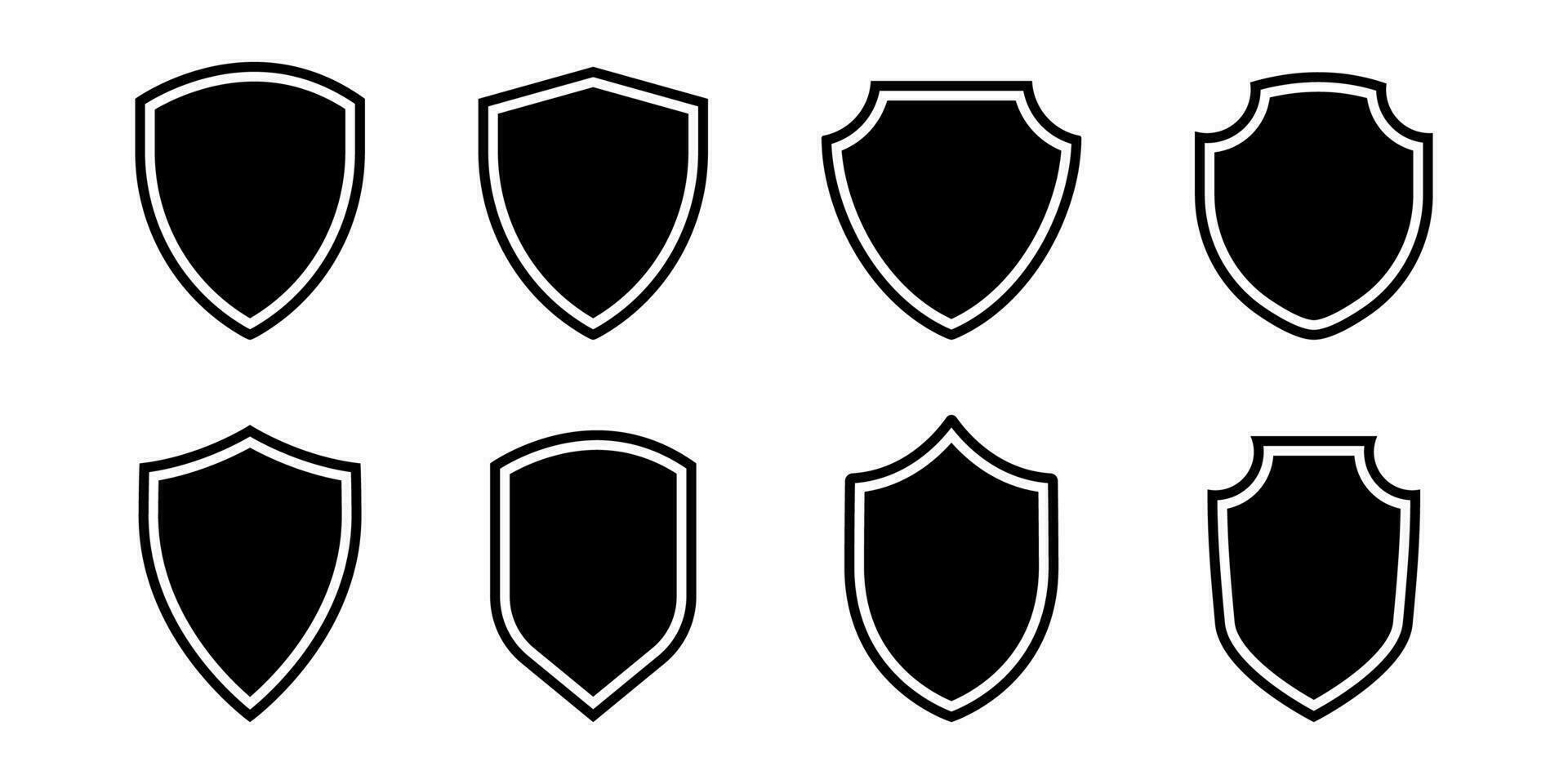 schild icoon in glief. zwart schild kenteken. schild embleem set. veiligheid insigne in glief. veiligheid embleem icoon reeks vector