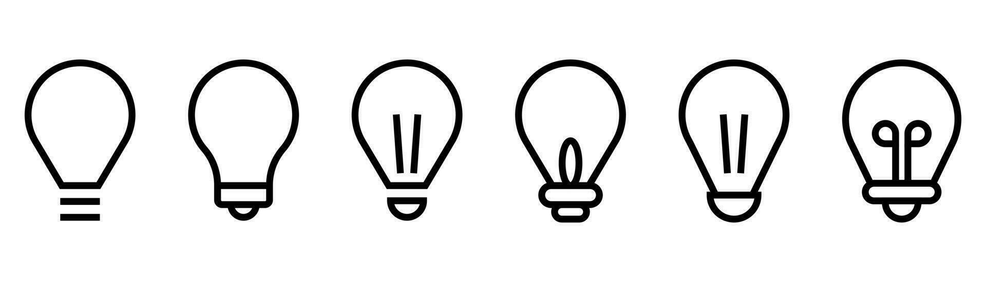 gloeilamp icoon set. schets lamp icoon. idee symbool. licht lamp teken in lijn. lamp vector illustratie. lineair gloeilamp icoon. voorraad vector illustratie.