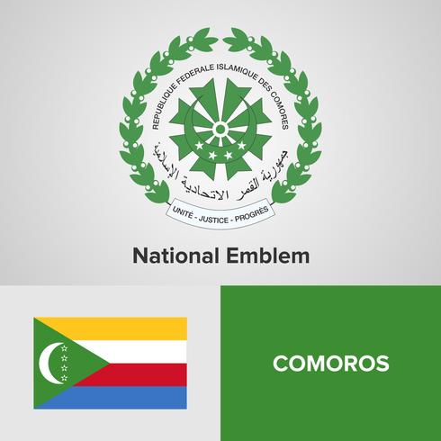 Comoren National Emblem, kaart en vlag vector