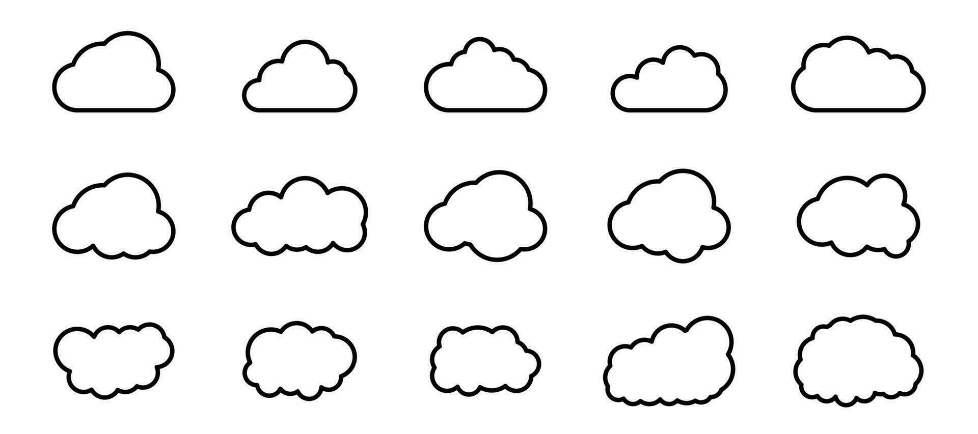 schets wolk pictogrammen set. lineair wolk vorm verzameling. weer symbool in lijn stijl. schets verzameling in bubbel stijl. vector