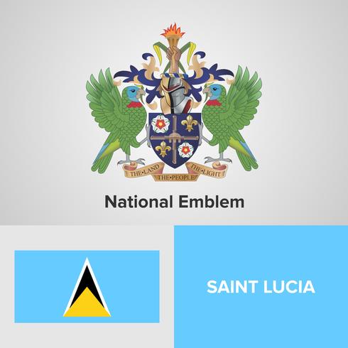 Saint Lucia National Emblem, kaart en vlag vector