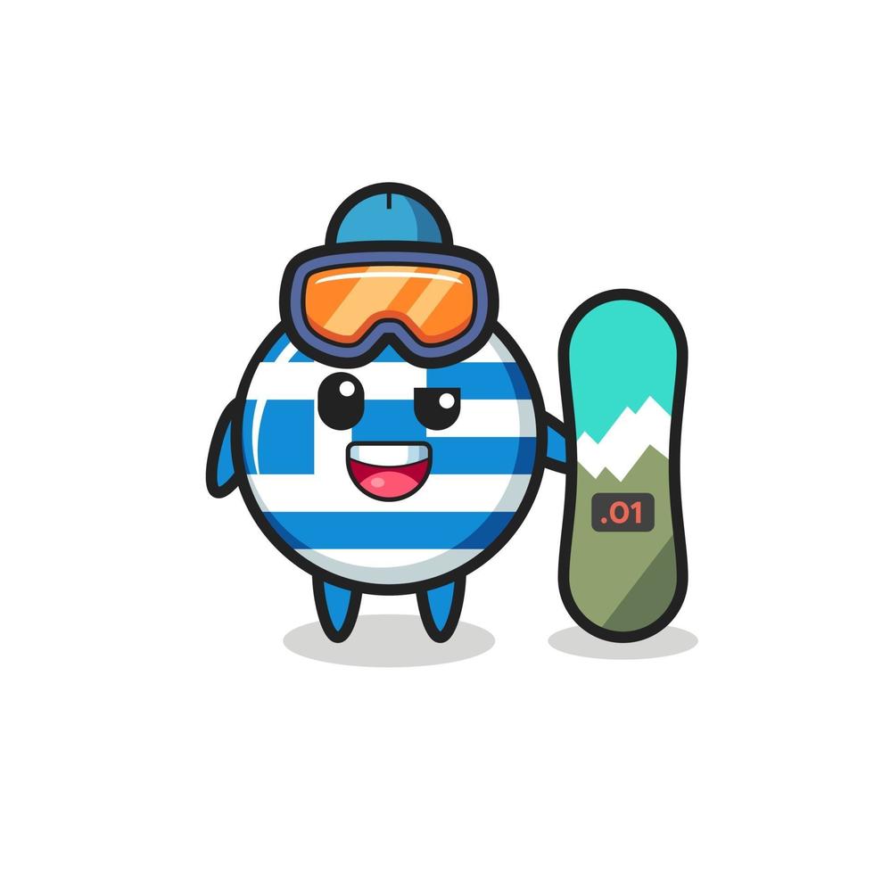 illustratie van het karakter van de griekse vlag met snowboardstijl vector