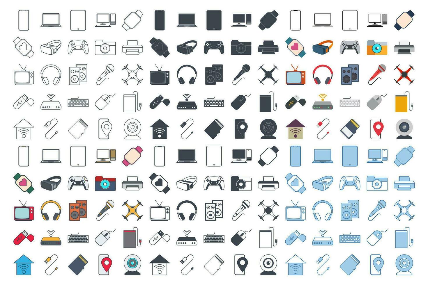 apparaat icoon mega set, inbegrepen pictogrammen net zo laptop, drone, spreker, gamepad en meer symbolen verzameling, logo geïsoleerd vector illustratie