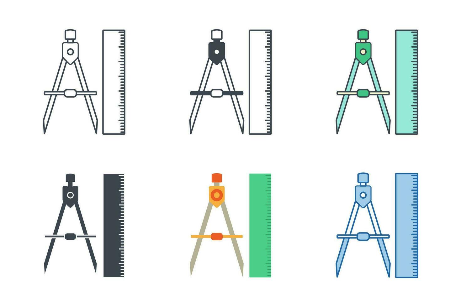 heerser en kompas icoon verzameling met verschillend stijlen. kompas en heerser voor wiskunde icoon symbool vector illustratie geïsoleerd Aan wit achtergrond