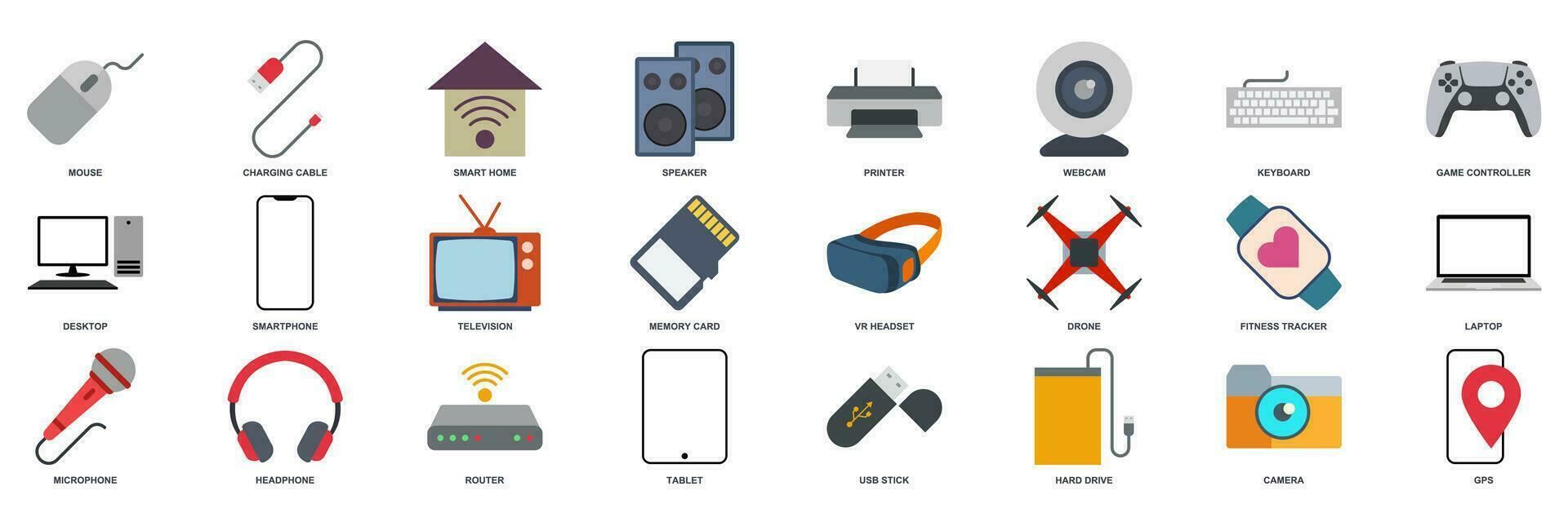 apparaat icoon set, inbegrepen pictogrammen net zo laptop, drone, spreker, gamepad en meer symbolen verzameling, logo geïsoleerd vector illustratie