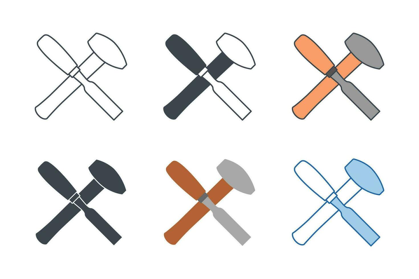 timmerwerk houtwoord monteur hamer beitel kruis icoon verzameling met verschillend stijlen. beitel en hamer icoon symbool vector illustratie geïsoleerd Aan wit achtergrond