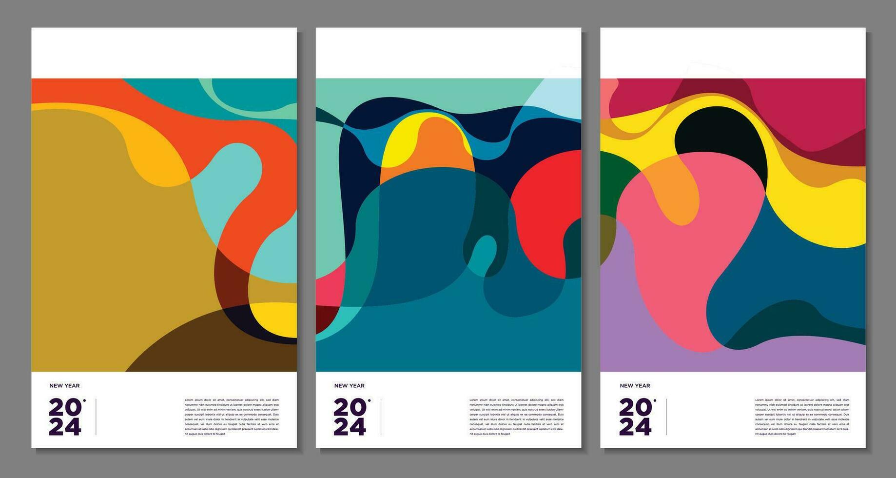 nieuw jaar 2024 kleurrijk abstract meetkundig en vloeistof voor poster en banier groet kaart vector