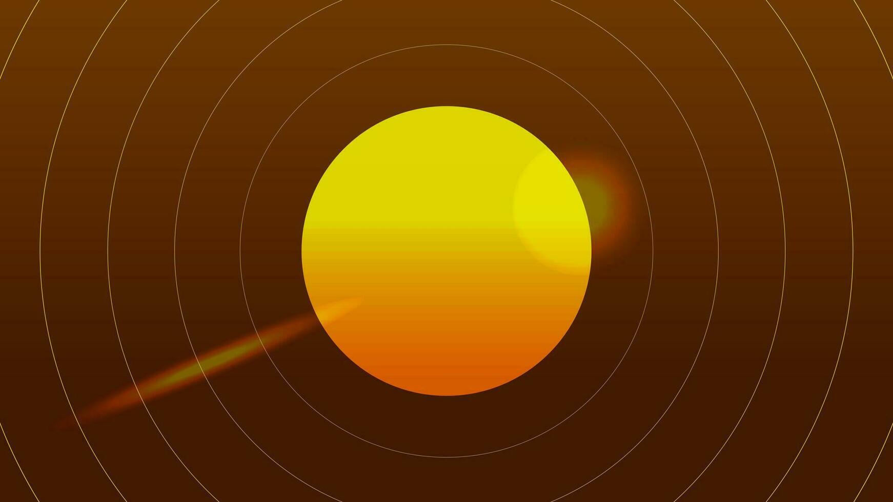 vector illustratie van bruin lucht achtergrond met dun baan lijnen en stralend geel zon of planeet