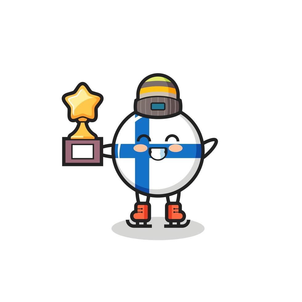 finland vlag badge cartoon als schaatser winnaar trofee houden vector