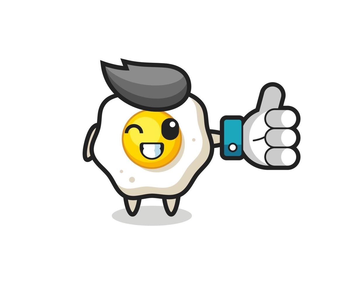 schattig gebakken ei met social media thumbs up symbool vector