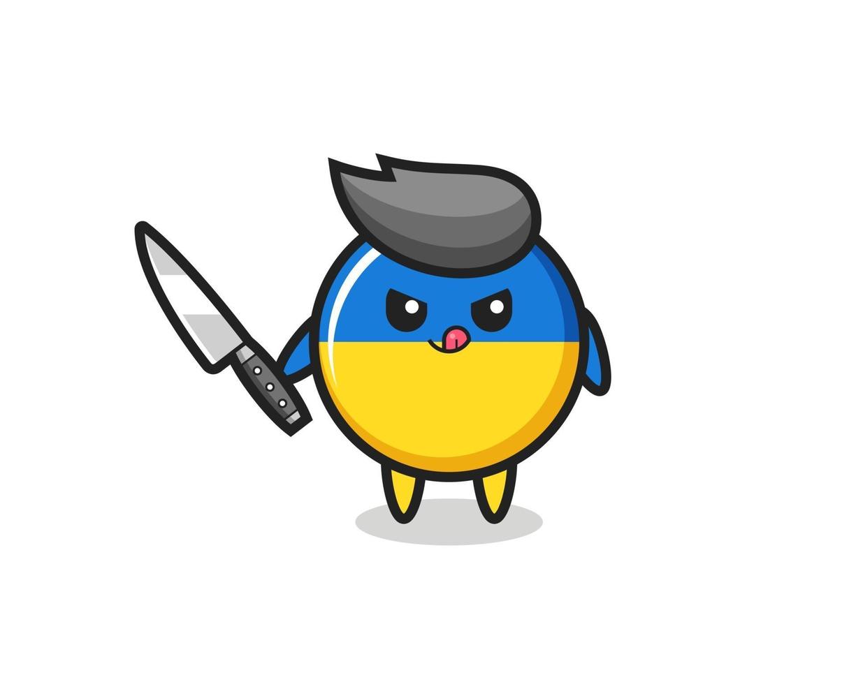 schattige oekraïne vlag badge mascotte als een psychopaat met een mes vector