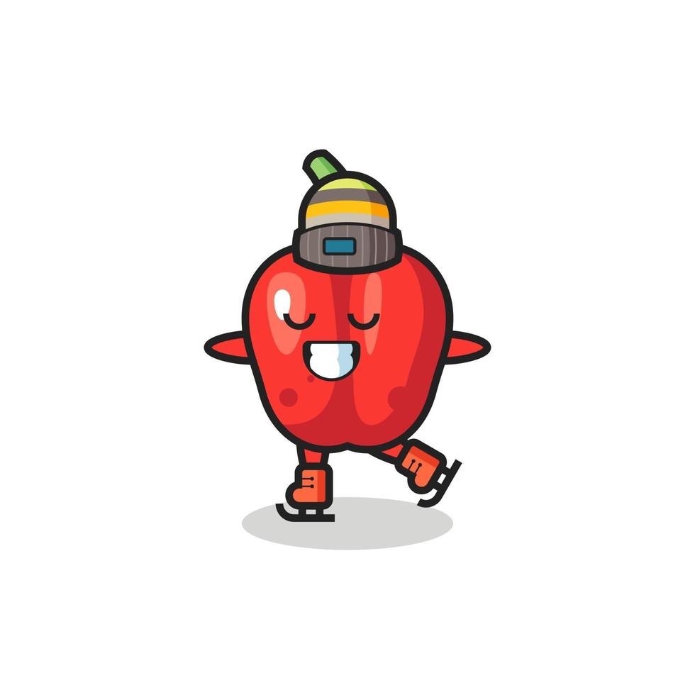 rode paprika cartoon als een schaatser die optreedt vector