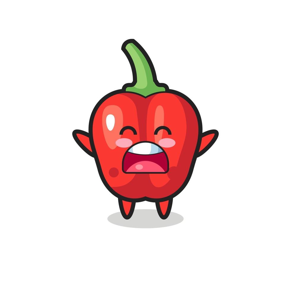 schattige rode paprika mascotte met een geeuwuitdrukking vector