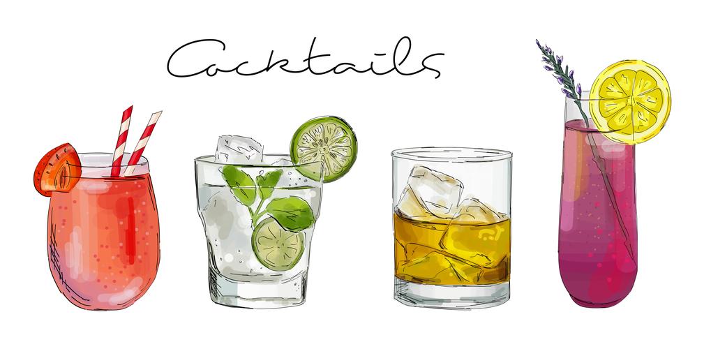 Hand getrokken illustratie met cocktails. vector