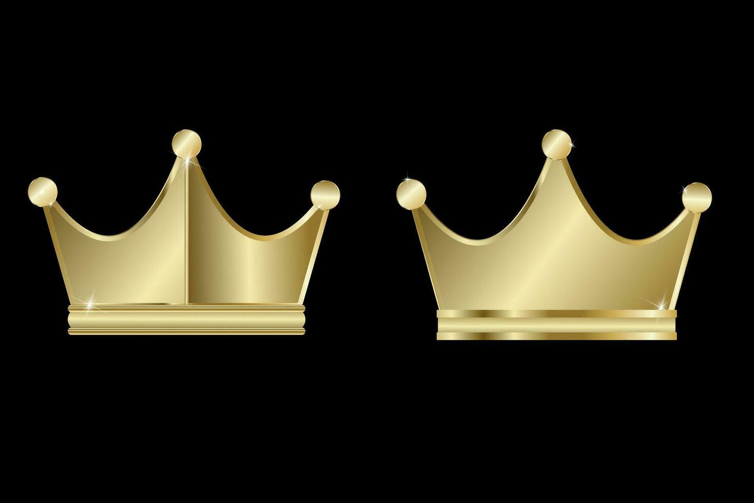 kroon. reeks van twee goud kronen geïsoleerd Aan een zwart achtergrond. gouden kroon icoon. renderen van een gouden kroon. vector illustratie