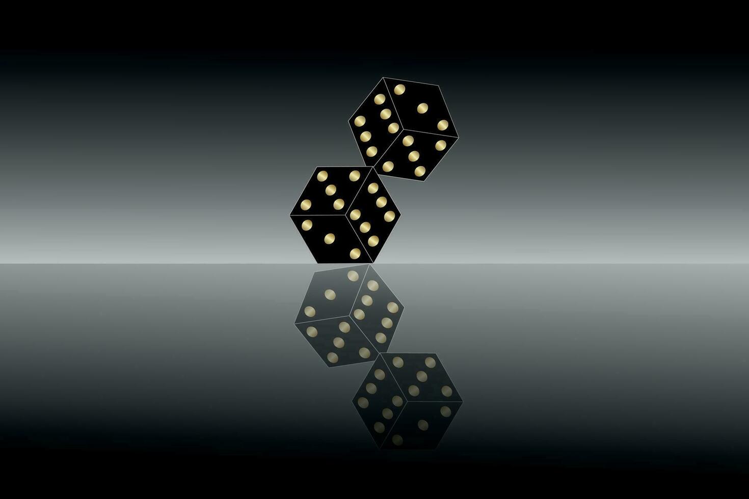 dobbelstenen.casino spandoek. zwart casino Dobbelsteen weerspiegeld Aan een glas achtergrond. Dobbelsteen voor gokken, voor roulette of poker. het gokken concept. vector illustratie.