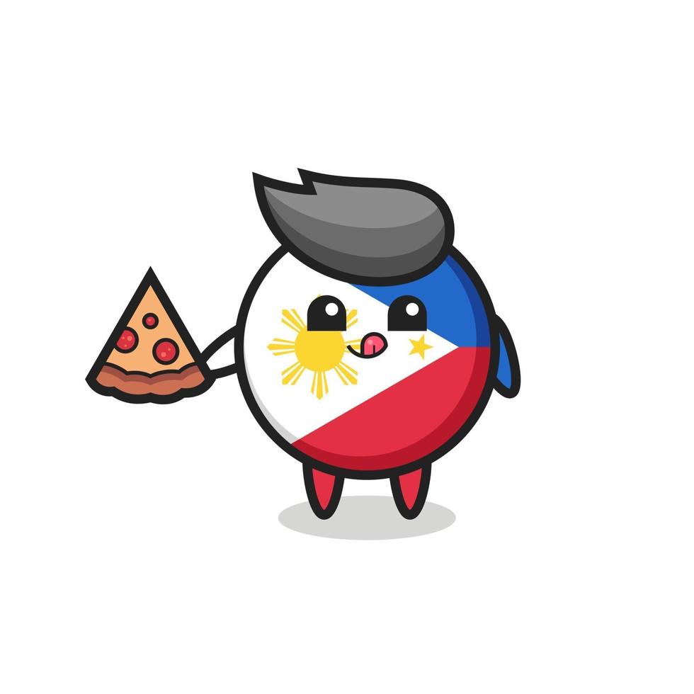 schattige Filippijnse vlag badge cartoon pizza eten vector