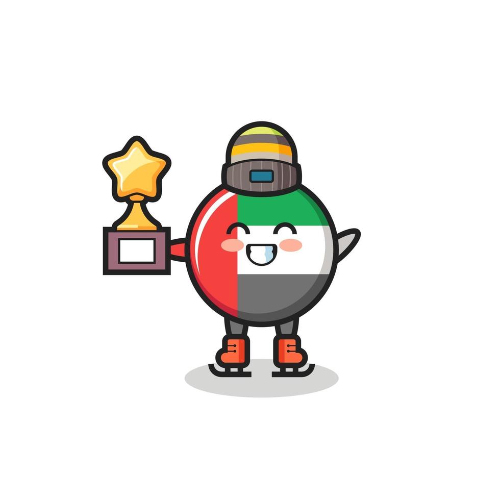 VAE vlag badge cartoon als schaatser winnaar trofee houden vector