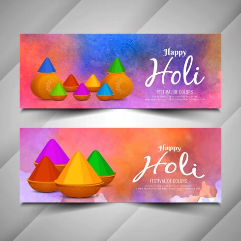 Stijlvolle Holi-festival prachtige banners instellen vector