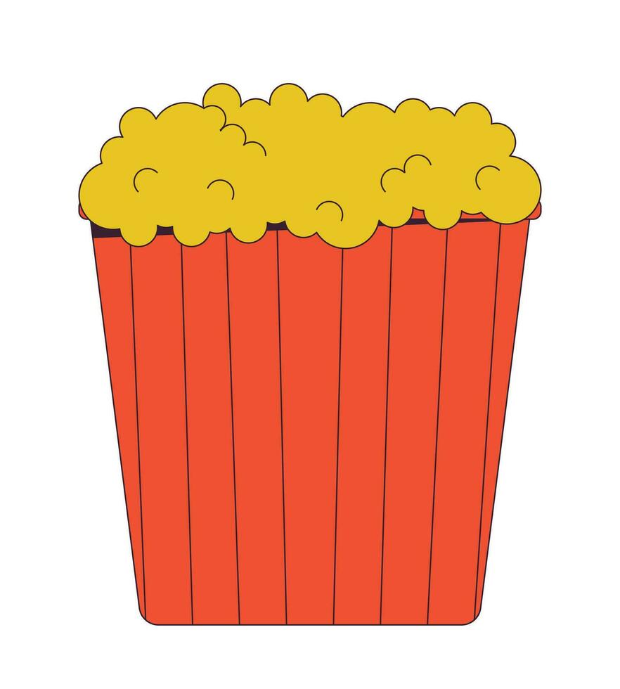 popcorn emmer 2d lineair tekenfilm voorwerp. smakelijk zout popcorn doos plein geïsoleerd lijn vector element wit achtergrond. zoet Fast food houder gestreept. bioscoop pret kleur vlak plek illustratie