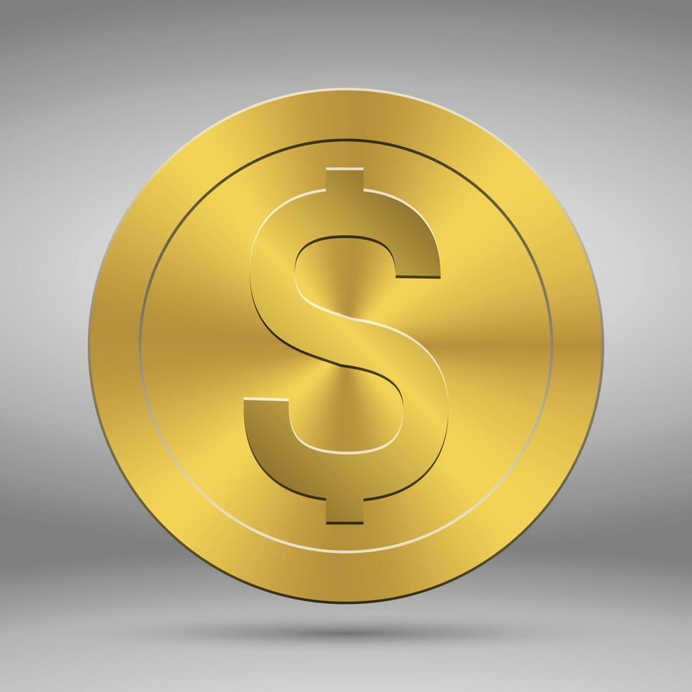 3D-realistische gouden dollar munt pictogram. vector