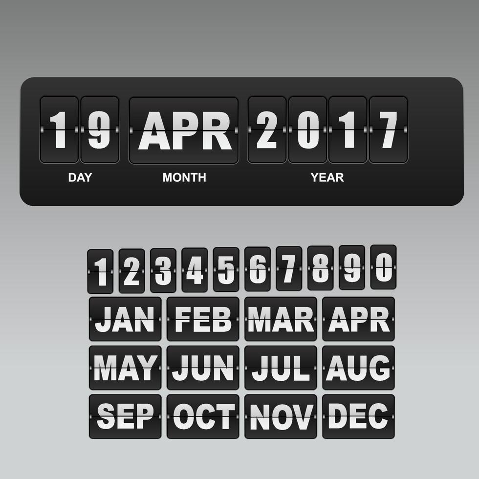 flip countdown digitale kalender klok cijfers en letters. vector