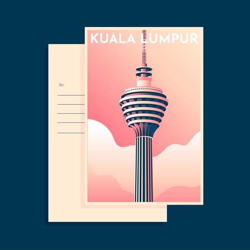 Sjabloon van Kuala Lumpur toren Vintage Postcarad vector